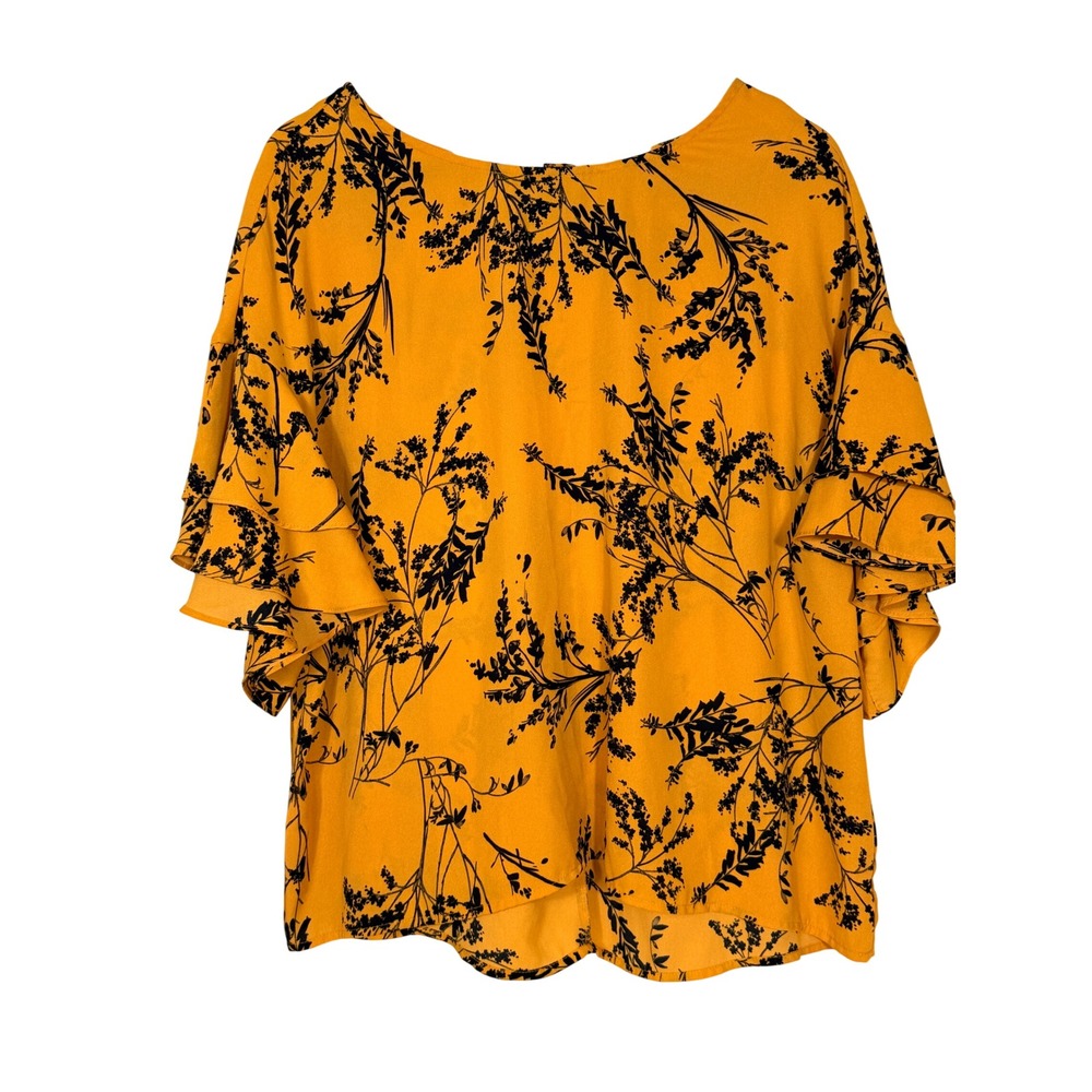 Mustard Yellow Floral Ruffle Sleeve Tie Back Blouse Top Boho Botanical